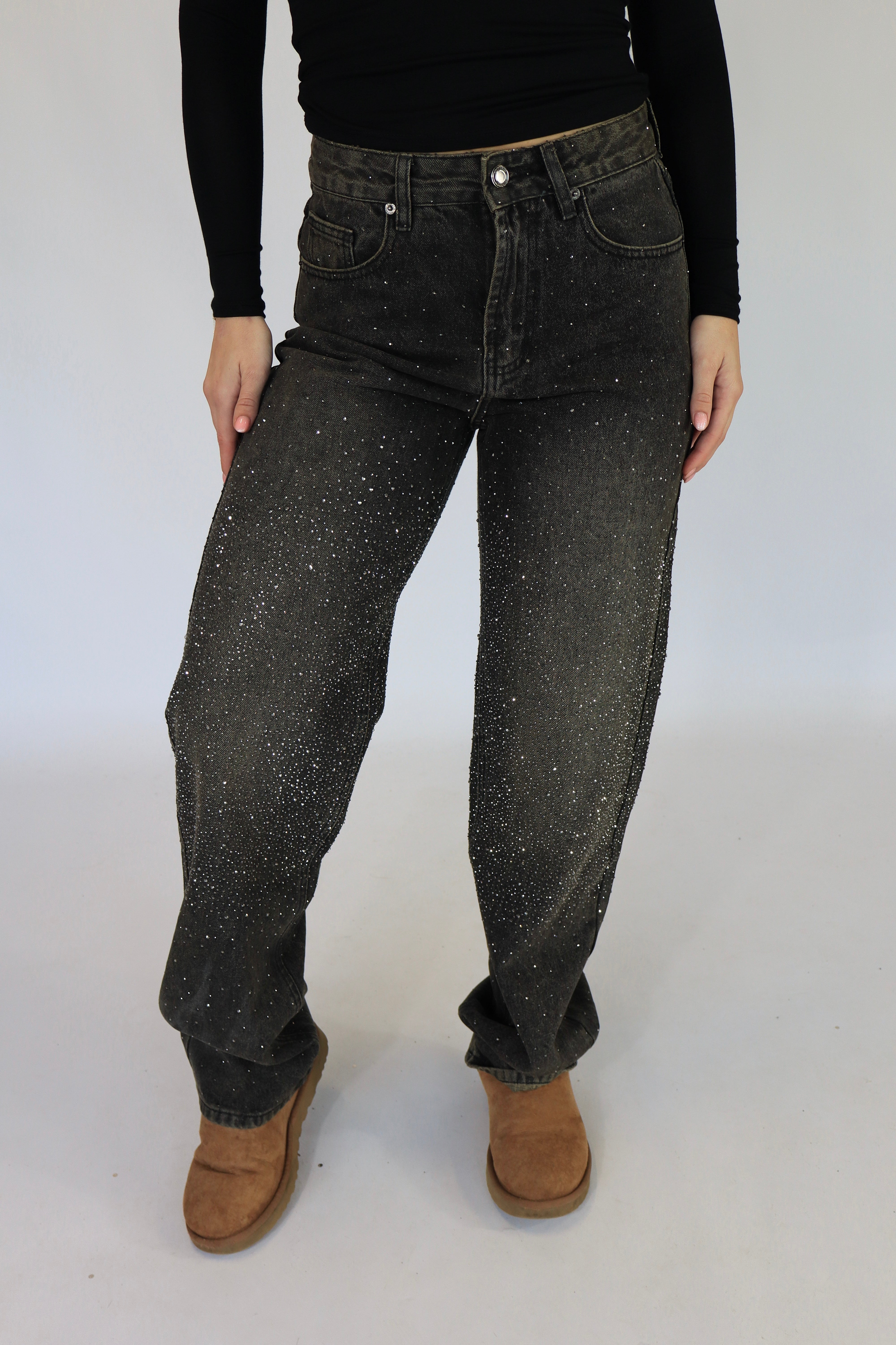 Wide Leg Glitter Jeans - Non Stretch