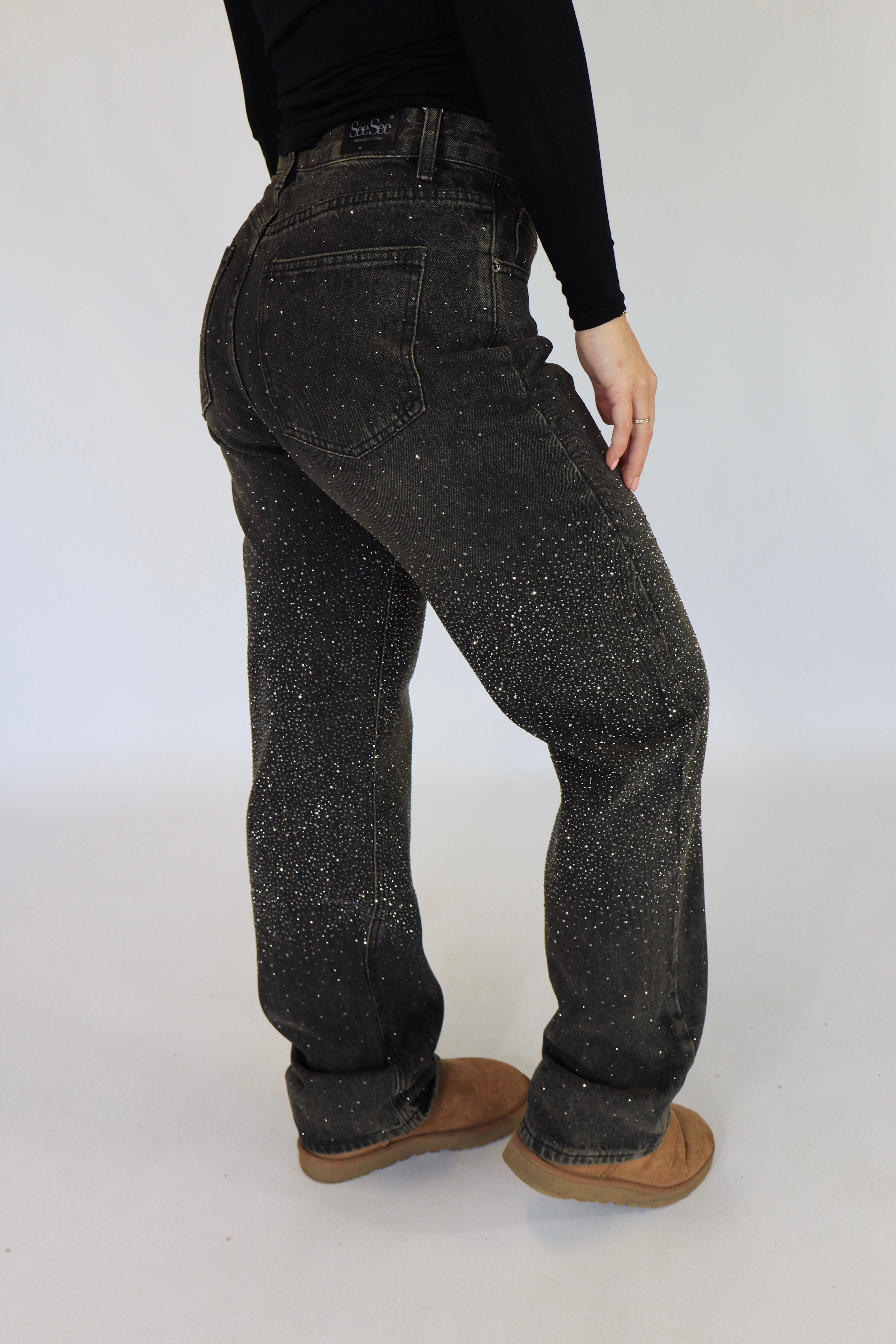 Wide Leg Glitter Jeans - Non Stretch