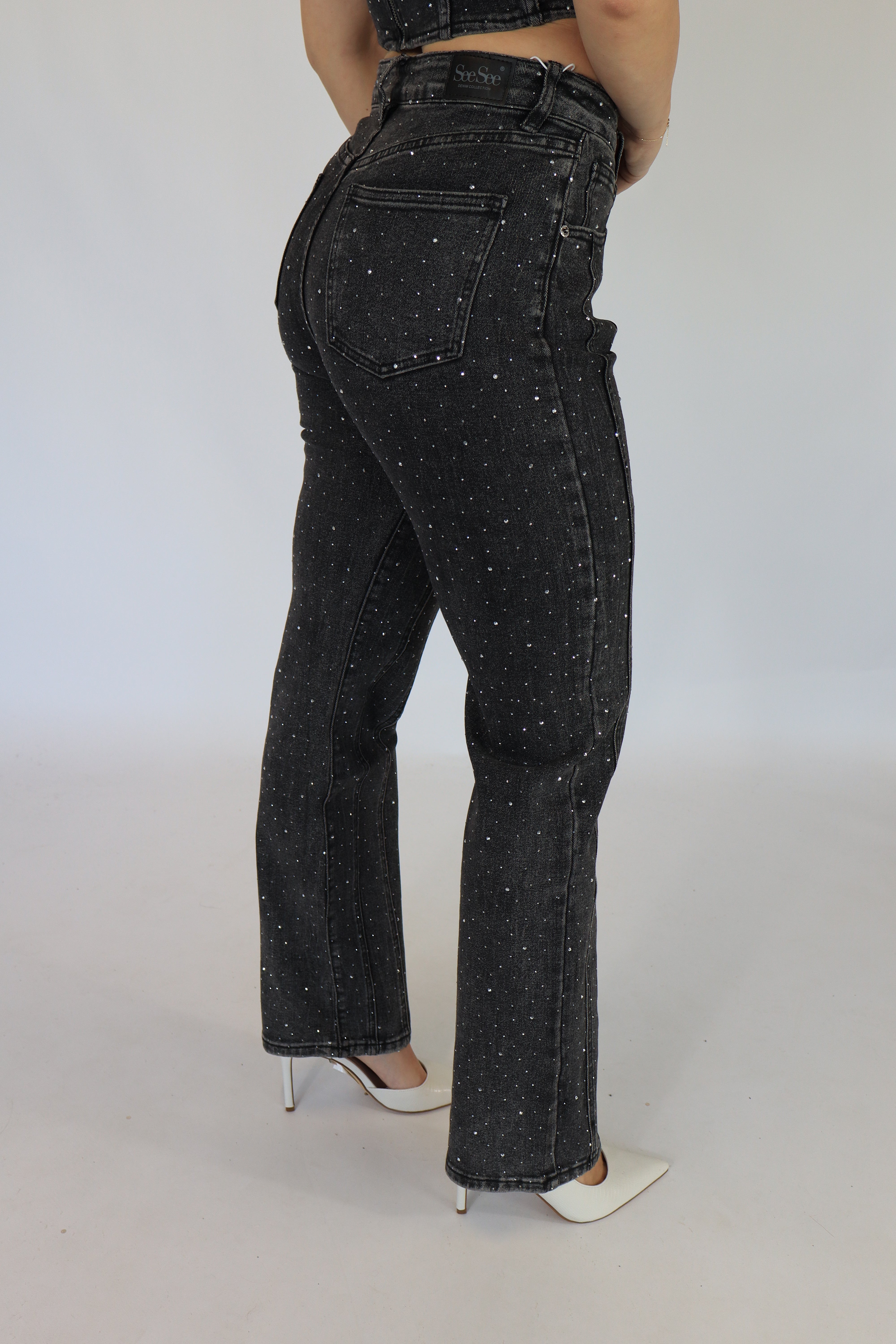 Lola Straight Leg Glitter Jeans - Stretch