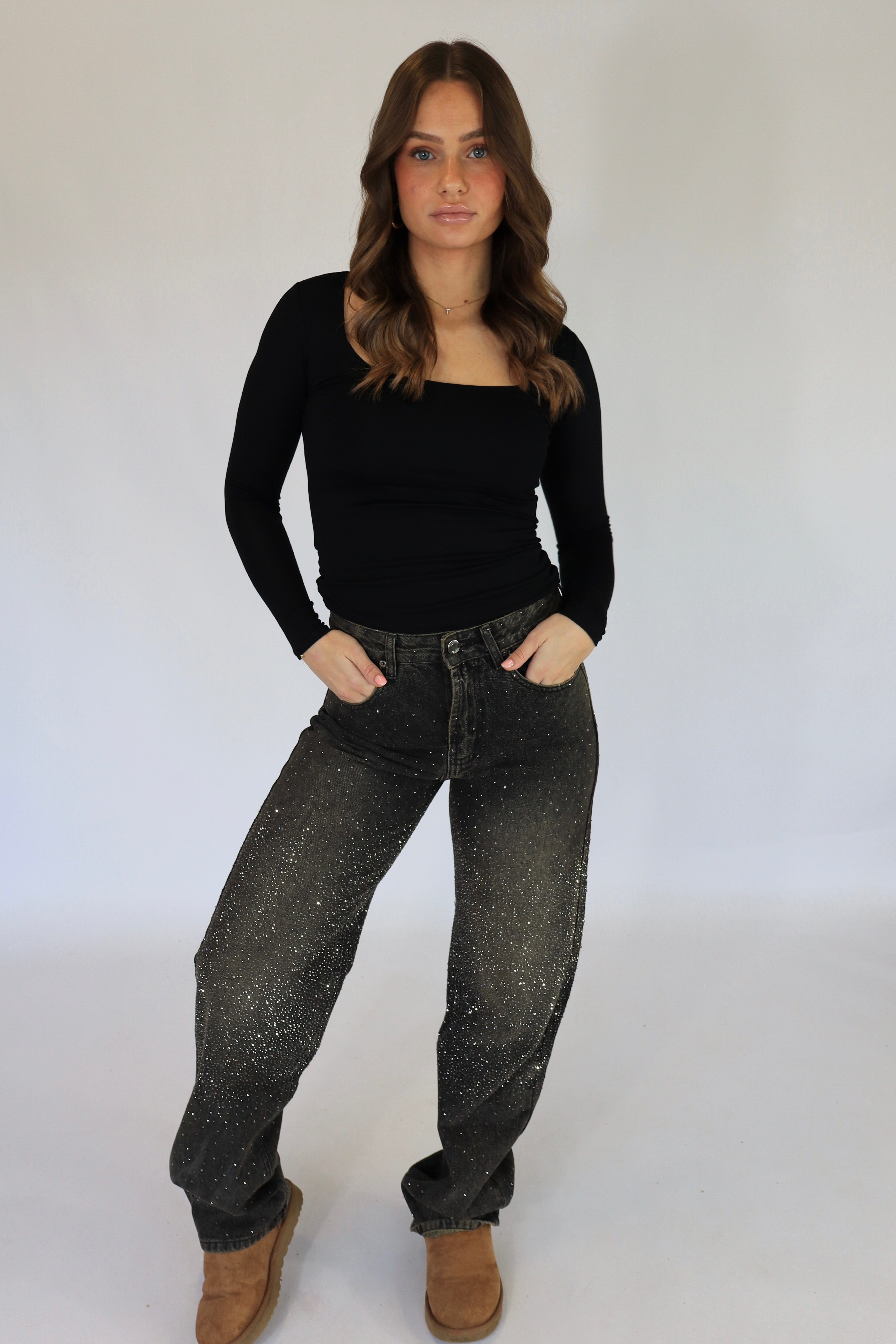 Wide Leg Glitter Jeans - Non Stretch