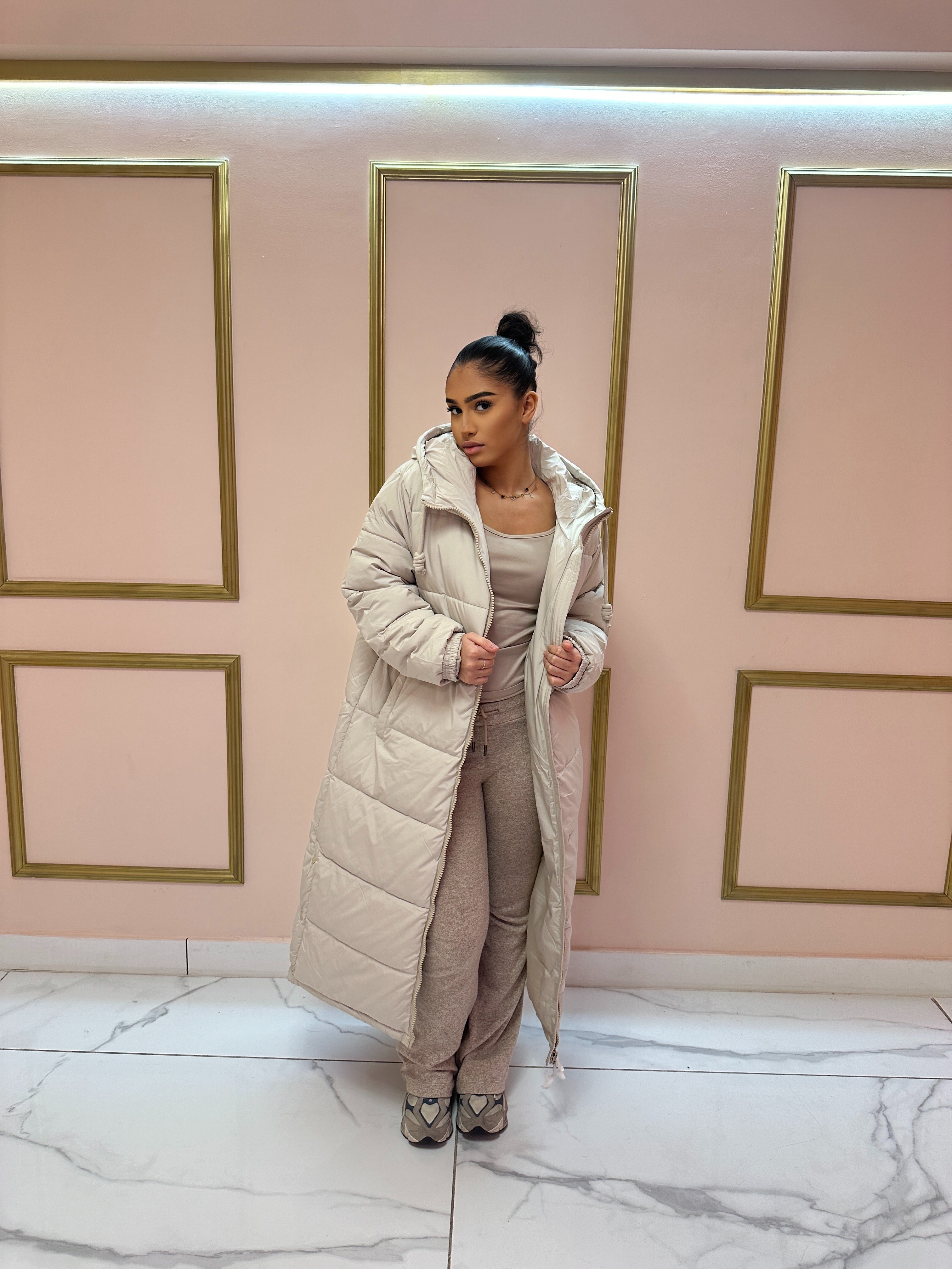 Beige Inès Long Down Jacket